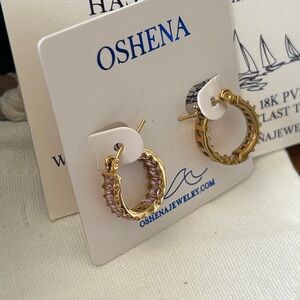 Oshena Designer Beachwear radiant pink stone Gold Hoop Earrings‎ NEW release!